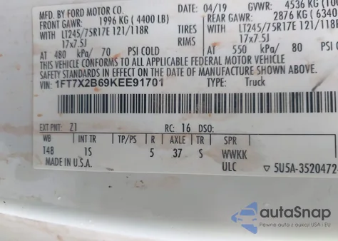 2019 Ford F250 Super Duty from USA, damaged, VIN 1FT7X2B69KEE91701